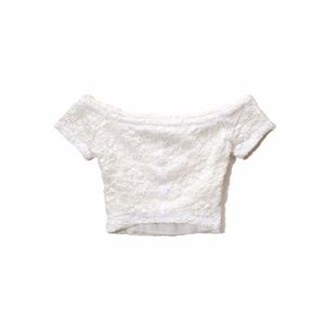 Hollister l White Lace Off Shoulder Crop Top Shirt